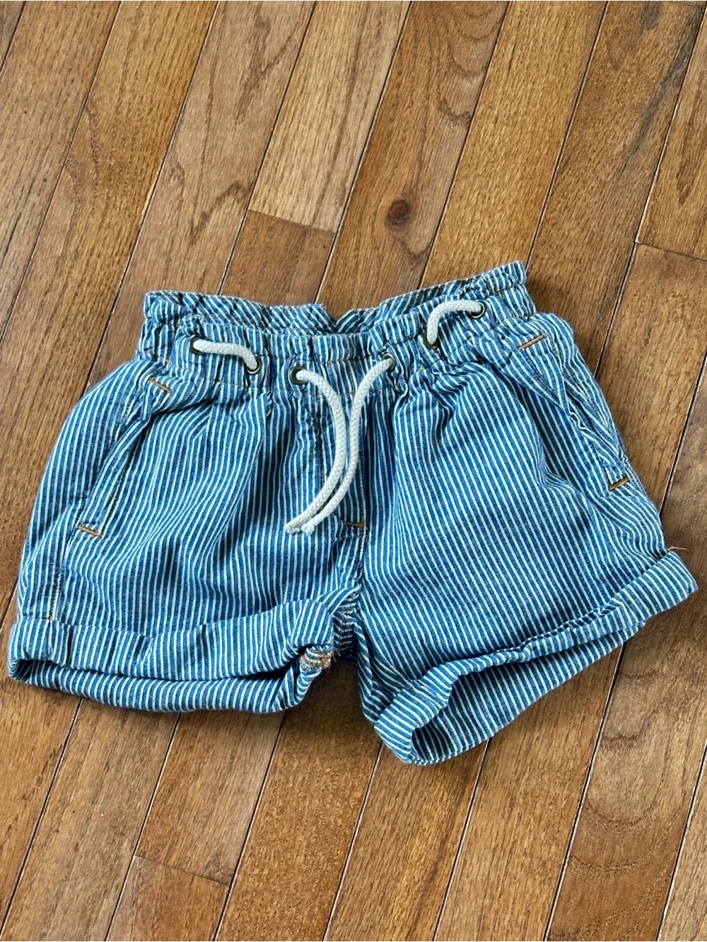 Crewcuts Girls Blue and White Striped Drawstring Shorts Sz 5